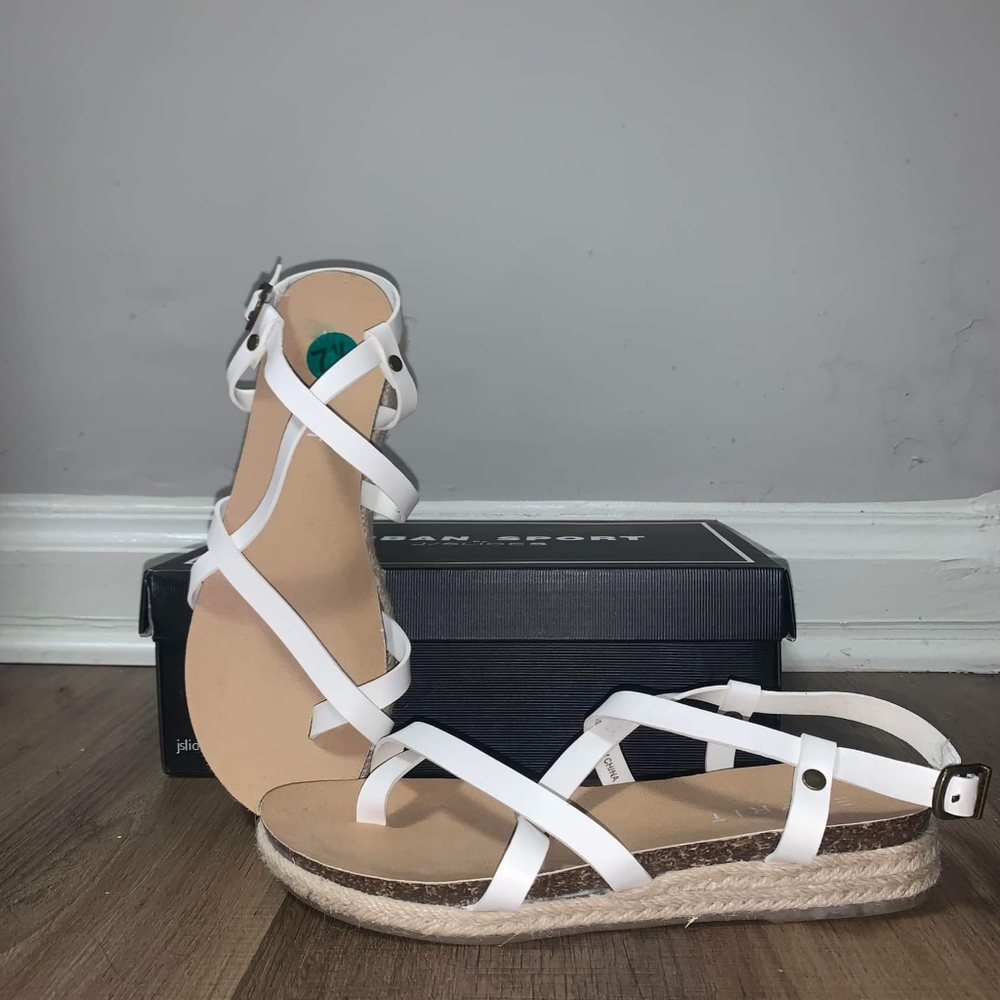 Size 7 1/2 White and Tan Ankle Strap Sandals Never Worn